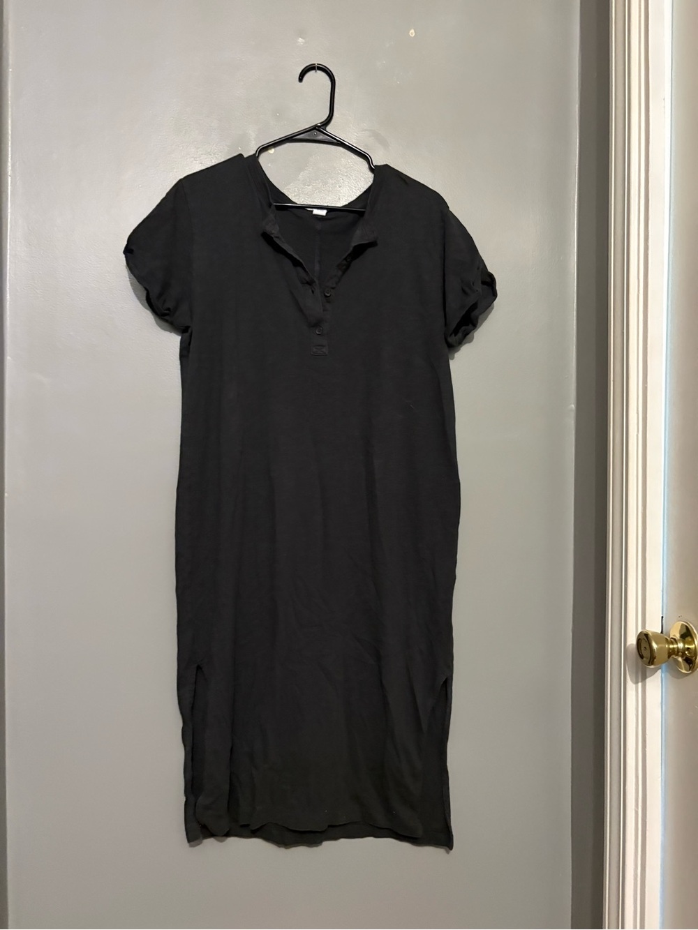 Old Navy Black Maxi Shirt Dress - Short Sleeve Henley